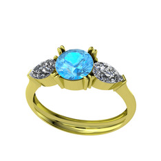 Bast Tria Yüzük - Akuamarin ve beyaz zirkon 925 ayar altın kaplama gümüş yüzük #17lng2e
