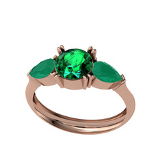 Bast Tria Yüzük - Yeşil kuvars ve kök zümrüt 14 ayar rose altın yüzük #18d8kfi