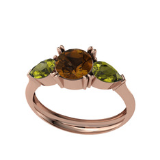 Bast Tria Yüzük - Dumanlı kuvars ve peridot 8 ayar rose altın yüzük #18nm0d8