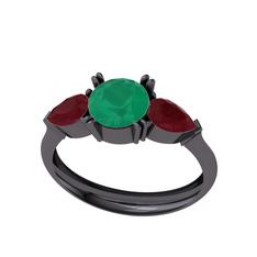 Kök zümrüt ve kök yakut 925 ayar siyah rodyum kaplama gümüş yüzük