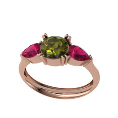 Peridot ve rodolit garnet 8 ayar rose altın yüzük