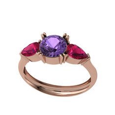 Bast Tria Yüzük - Ametist ve rodolit garnet 8 ayar rose altın yüzük #191dqt1