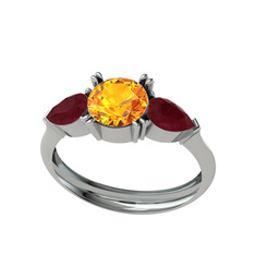 Bast Tria Yüzük - Sitrin ve kök yakut 925 ayar gümüş yüzük #195mic7