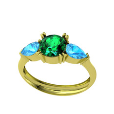 Yeşil kuvars ve akuamarin 8 ayar altın yüzük