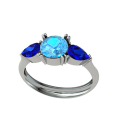 Bast Tria Yüzük - Akuamarin ve lab safir 925 ayar gümüş yüzük #19r2fs4