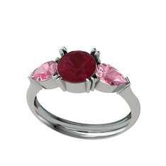 Kök yakut ve pembe kuvars 8 ayar beyaz altın yüzük