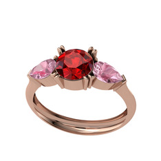 Bast Tria Yüzük - Garnet ve pembe kuvars 8 ayar rose altın yüzük #1a5xzg8