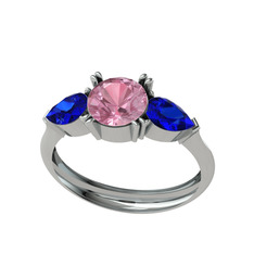 Bast Tria Yüzük - Pembe kuvars ve lab safir 14 ayar beyaz altın yüzük #1abvvzh