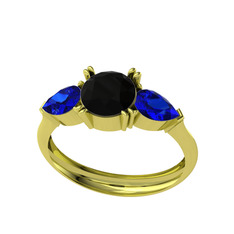 Bast Tria Yüzük - Siyah zirkon ve lab safir 18 ayar altın yüzük #1aha0c4