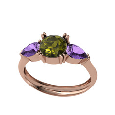 Bast Tria Yüzük - Peridot ve ametist 14 ayar rose altın yüzük #1at7dk6
