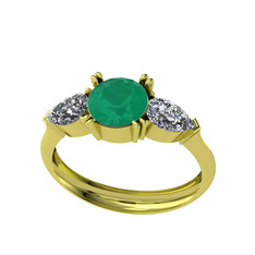 Bast Tria Yüzük - Kök zümrüt ve beyaz zirkon 925 ayar altın kaplama gümüş yüzük #1az4nab