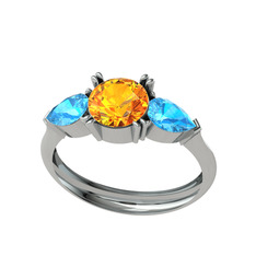 Bast Tria Yüzük - Sitrin ve akuamarin 925 ayar gümüş yüzük #1b1kwnr