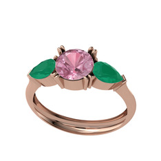 Bast Tria Yüzük - Pembe kuvars ve kök zümrüt 925 ayar rose altın kaplama gümüş yüzük #1b5inpo