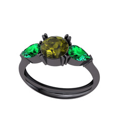 Peridot ve yeşil kuvars 925 ayar siyah rodyum kaplama gümüş yüzük