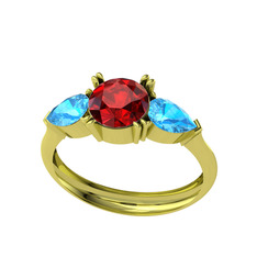 Garnet ve akuamarin 8 ayar altın yüzük