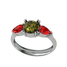 Peridot ve garnet 18 ayar beyaz altın yüzük