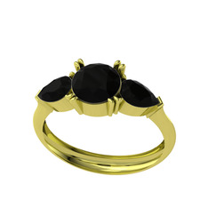 Bast Tria Yüzük - Siyah zirkon 925 ayar altın kaplama gümüş yüzük #1cfxr05