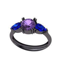 Bast Tria Yüzük - Ametist ve lab safir 925 ayar siyah rodyum kaplama gümüş yüzük #1cn83uc