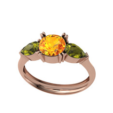 Bast Tria Yüzük - Sitrin ve peridot 14 ayar rose altın yüzük #1crerpy