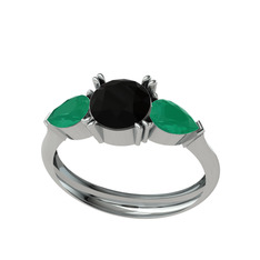 Bast Tria Yüzük - Siyah zirkon ve kök zümrüt 925 ayar gümüş yüzük #1csuhvw