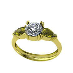 Swarovski ve peridot 14 ayar altın yüzük