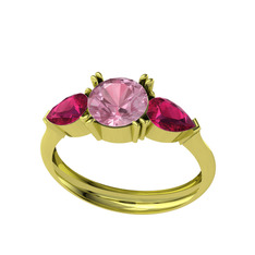 Pembe kuvars ve rodolit garnet 14 ayar altın yüzük