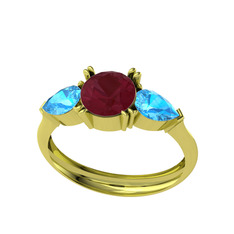 Bast Tria Yüzük - Kök yakut ve akuamarin 925 ayar altın kaplama gümüş yüzük #1elewbv