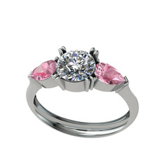 Bast Tria Yüzük - Swarovski ve pembe kuvars 14 ayar beyaz altın yüzük #1erp4cu