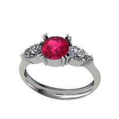 Bast Tria Yüzük - Rodolit garnet ve swarovski 18 ayar beyaz altın yüzük #1f41qsd