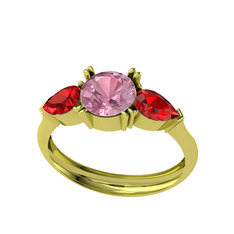Bast Tria Yüzük - Pembe kuvars ve garnet 18 ayar altın yüzük #1f8dy1g
