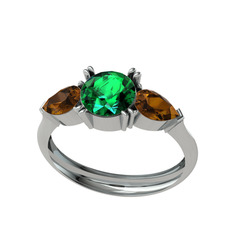 Bast Tria Yüzük - Yeşil kuvars ve dumanlı kuvars 18 ayar beyaz altın yüzük #1fcfbh8