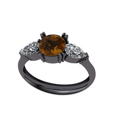 Bast Tria Yüzük - Dumanlı kuvars ve swarovski 925 ayar siyah rodyum kaplama gümüş yüzük #1fppx9g