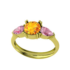 Bast Tria Yüzük - Sitrin ve pembe kuvars 8 ayar altın yüzük #1fqi0hx