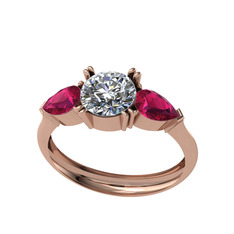 Beyaz zirkon ve rodolit garnet 18 ayar rose altın yüzük