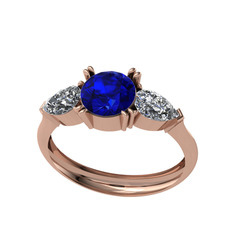 Bast Tria Yüzük - Lab safir ve swarovski 18 ayar rose altın yüzük #1g1aa0g