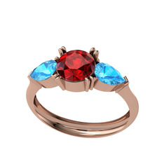 Bast Tria Yüzük - Garnet ve akuamarin 8 ayar rose altın yüzük #1g7pcxt