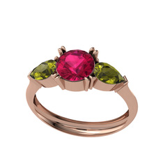 Rodolit garnet ve peridot 18 ayar rose altın yüzük