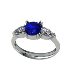 Bast Tria Yüzük - Lab safir ve swarovski 14 ayar beyaz altın yüzük #1gewvmx