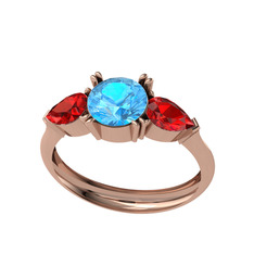 Akuamarin ve garnet 925 ayar rose altın kaplama gümüş yüzük