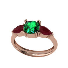Bast Tria Yüzük - Yeşil kuvars ve kök yakut 8 ayar rose altın yüzük #1h0pbuk