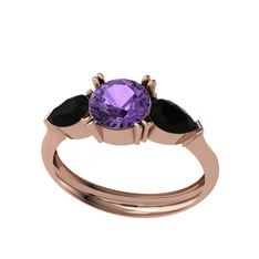 Bast Tria Yüzük - Ametist ve siyah zirkon 925 ayar rose altın kaplama gümüş yüzük #1h3cfsk