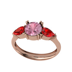 Bast Tria Yüzük - Pembe kuvars ve garnet 8 ayar rose altın yüzük #1h7nxql