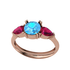 Bast Tria Yüzük - Akuamarin ve rodolit garnet 925 ayar rose altın kaplama gümüş yüzük #1hfpiy3