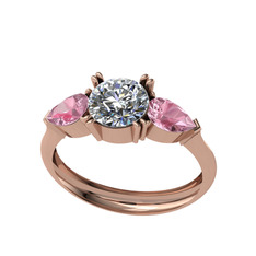 Bast Tria Yüzük - Swarovski ve pembe kuvars 14 ayar rose altın yüzük #1htrlco