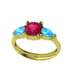 Rodolit garnet ve akuamarin 8 ayar altın yüzük