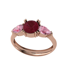 Bast Tria Yüzük - Kök yakut ve pembe kuvars 8 ayar rose altın yüzük #1irrezg