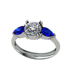 Bast Tria Yüzük - Beyaz zirkon ve lab safir 925 ayar gümüş yüzük #1jgmibk