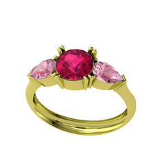 Bast Tria Yüzük - Rodolit garnet ve pembe kuvars 18 ayar altın yüzük #1k0gbbf