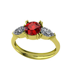 Bast Tria Yüzük - Garnet ve swarovski 925 ayar altın kaplama gümüş yüzük #1k1nera