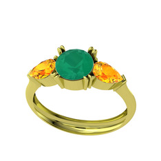 Bast Tria Yüzük - Kök zümrüt ve sitrin 14 ayar altın yüzük #1k6j650